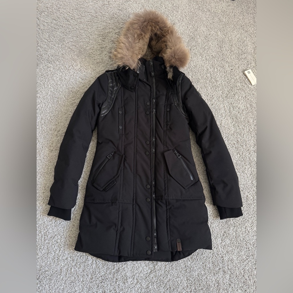 Rudsak Hollie down parka with a fur-trimmed hood.